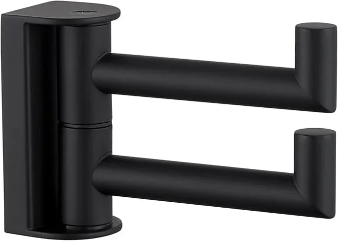 Angle Simple Swivel Double Towel Hook Matte Black, 304 Stainless Steel Robe Hook for Bathroom - ModernBath