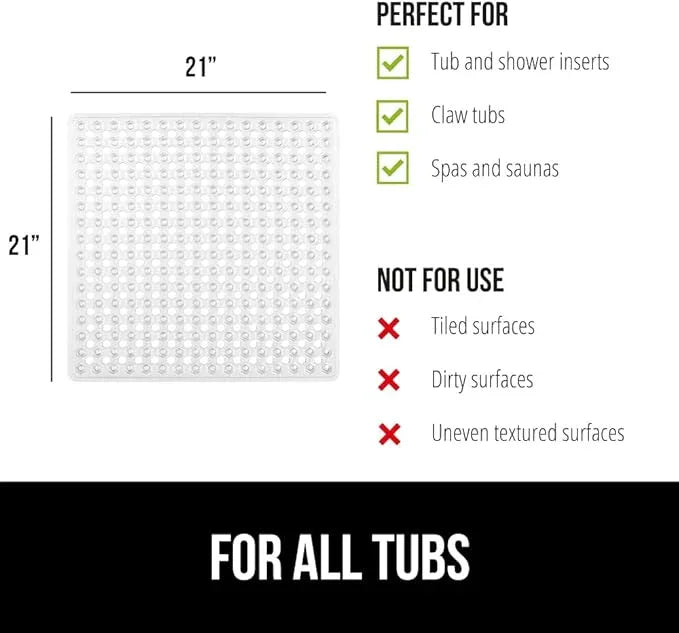 GORILLA GRIP Patented Square Shower Stall Mat, Small Bathtub Floor Mats for Stand Up Showers with Suction Cups and Drainage Holes, Machine Wash, Soft on Feet, Bathroom Accessories 21x21 Inch, Clear - ModernBath