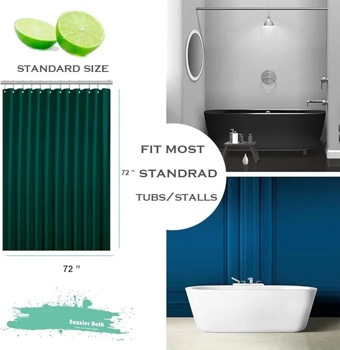 Eazzier Bath Dark Green Plastic Shower Curtain Or Liner, 72x72 Inch Lightweight Plastic Bathroom Shower Showroom Inner Curtain with Rustproof Metal Grommet Holes and Weighted Magnets - ModernBath