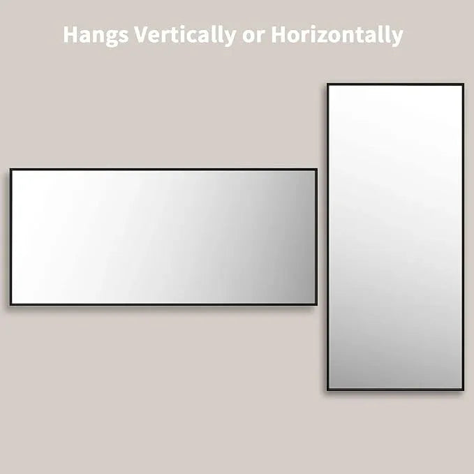 LOAAO 72"X32" Black Rectangle Bathroom Mirror Wall, Matte Black Aluminum Alloy Frame, Tempered Glass, Hangs Vertically or Horizontally, Easy to Install - ModernBath