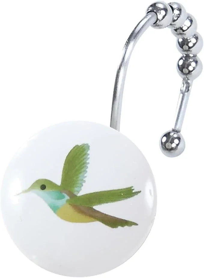 Flying Birds Shower Curtain Hooks, Rustproof Nature-Inspired Decorative Shower Hooks for Shower Curtain, 5-Roller Ring Balls Design Bathroom Shower Curtain Hooks, Set of 12 - ModernBath