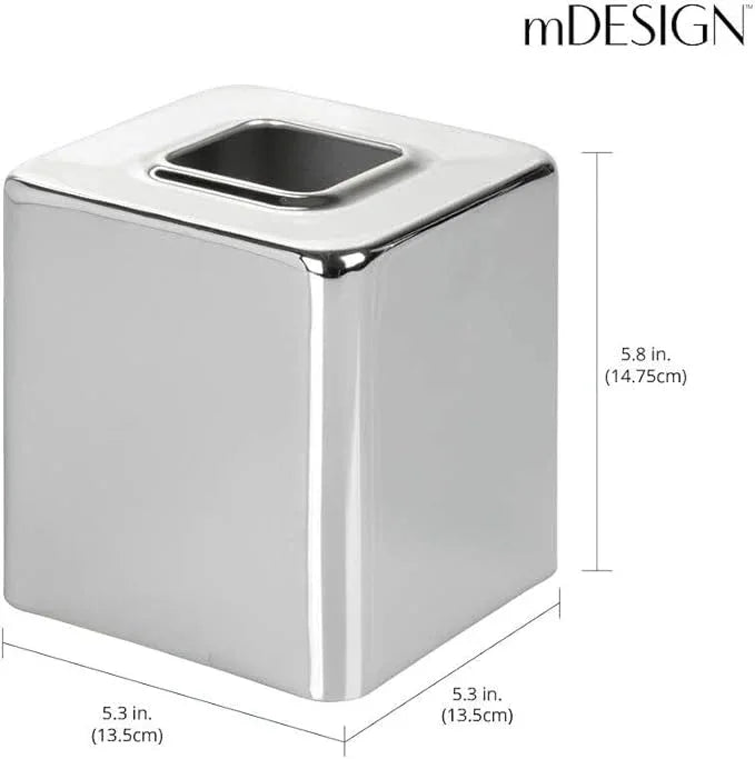mDesign Metal Square Tissue Box Cover, Modern Facial Paper Holder, Accessories for Bathroom Vanity Countertop, Bedroom Dresser, Night Stand, Desk, Office, End Table, Unity Collection - 2 Pack - Chrome - ModernBath