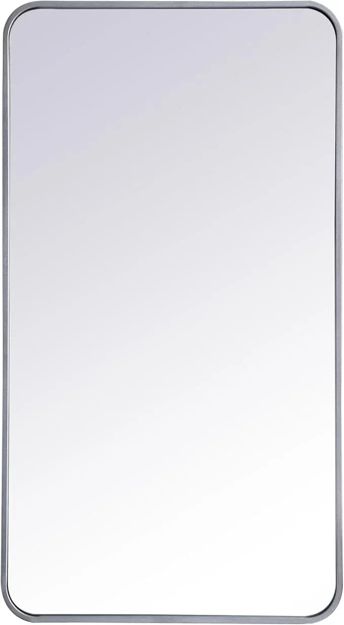 ARS Concepts Aura, Soft Corner Metal Rectangular Mirror 22X40 Inch in, Modern, Silver - ModernBath
