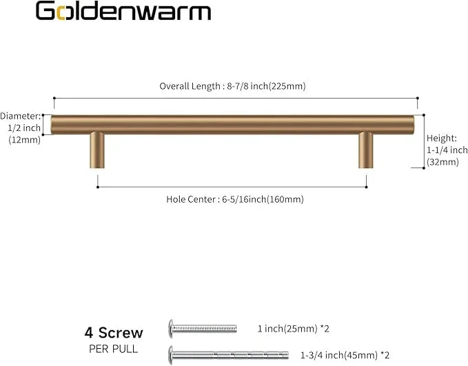 goldenwarm 5 Pack Champagne Bronze Cabinet Pulls Gold Cabinet Handles 6-1/4 inch(160mm) Champagne Drawer Handles Brushed Bronze Drawer Pulls Kitchen Bathroom Bedroom Dresser Furniture Hardware - ModernBath
