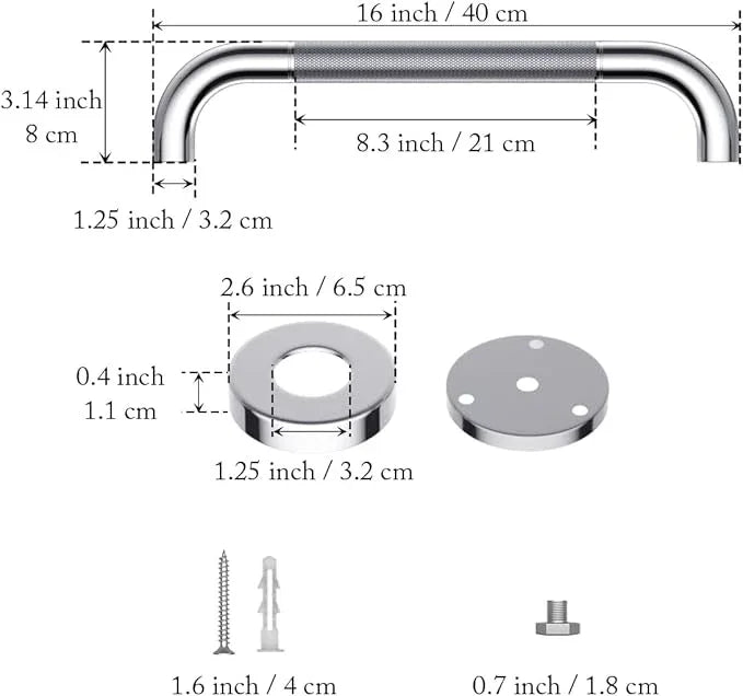 2 Pack 16 Inch Anti Slip Shower Grab Bar 1.25" Diameter,Munzong Stainless Steel Bathroom Grab Bar,Knurled Bathroom Balance Bar,Safety Handrail Support,Handicap Injury Elderly Senior Assist Bath Handle - ModernBath