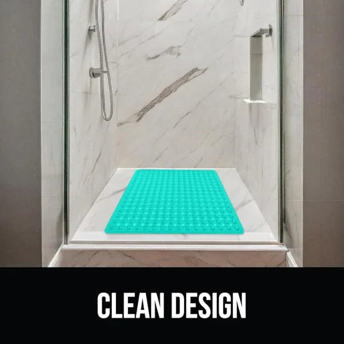 GORILLA GRIP Patented Square Shower Stall Mat, Small Bathtub Floor Mats for Stand Up Showers, Suction Cups and Drain Holes, Machine Wash, Soft on Feet, Bathroom Accessories 21x21 Inch Turquoise Opaque - ModernBath