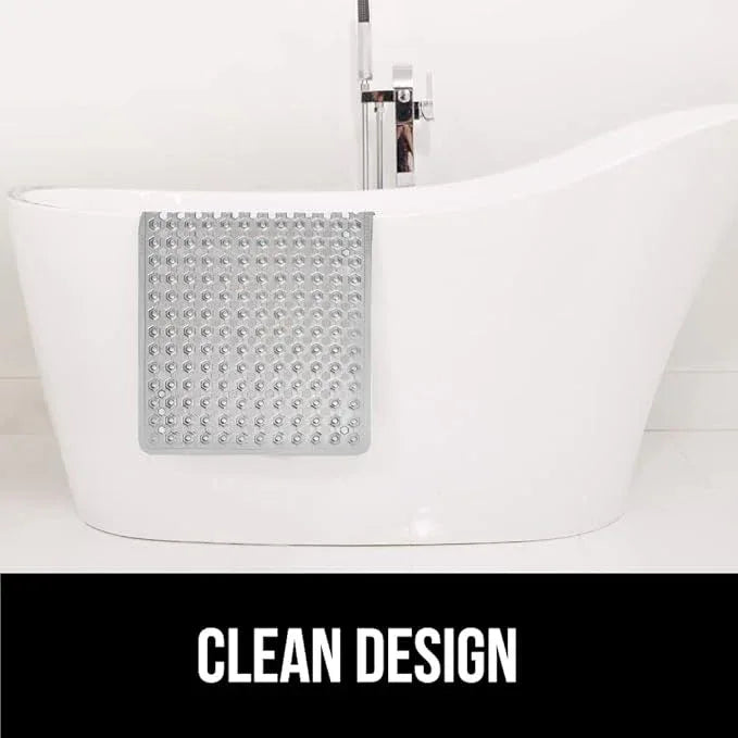GORILLA GRIP Patented Bath Tub Shower Mat, Machine Washable Bathtub Floor Liner Mats, Suction Cups and Drain Holes to Keep Tubs Clean, Soft on Feet, Bathroom Essentials, 35x16 Inch, Clear Gray - ModernBath