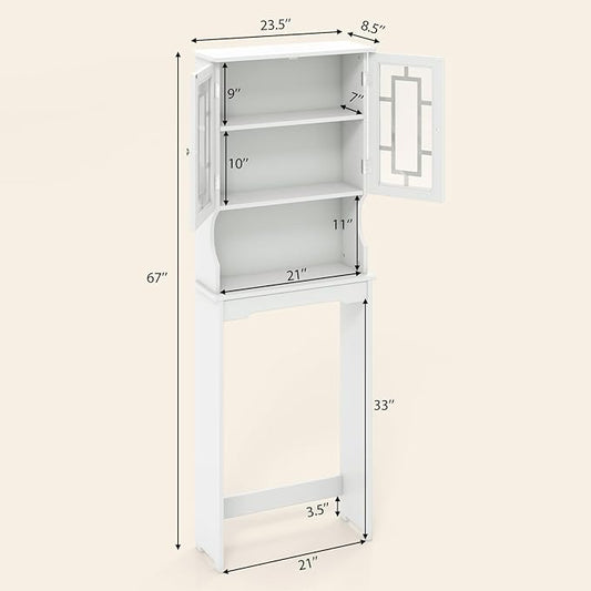BestComfort Over The Toilet Storage Cabinet, Home Bathroom Space Saver Organizer Above Toilet, Double Doors and Adjustable Shelf, Wooden Freestanding Toilet Storage Rack Unit, 67 inch (White)