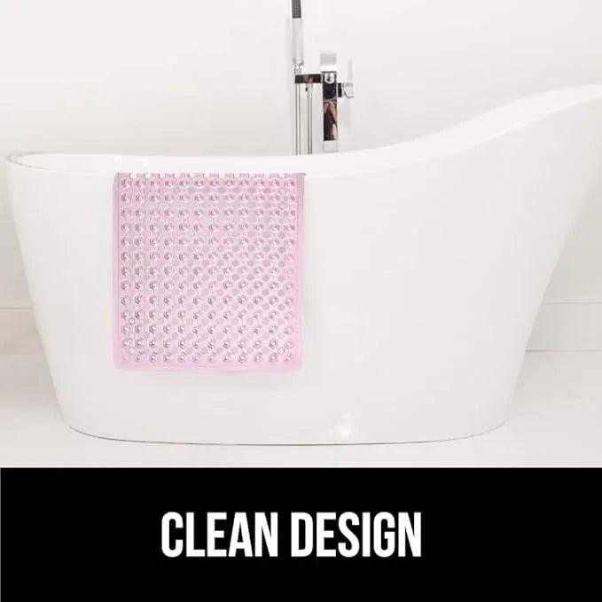 GORILLA GRIP Patented Bath Tub Shower Mat, Machine Washable Bathtub Floor Liner Mats, Suction Cups and Drain Holes to Keep Tubs Clean, Soft on Feet, Bathroom Essentials, 35x16 Inch, Clear Light Pink - ModernBath