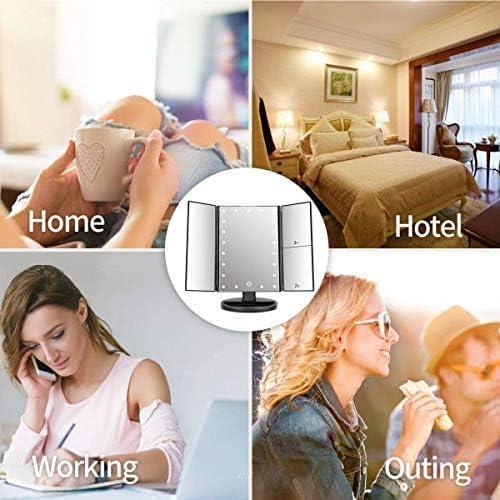 Infitrans Trifold Makeup Mirror Vanity Mirror with Lights,1X 2X 3X Magnification,Touch Control,Adjustable Rotation,Dual Power Supply,Portable Travel Cosmetic Mirror,Birthday Gifts for Women,Teengirls - ModernBath
