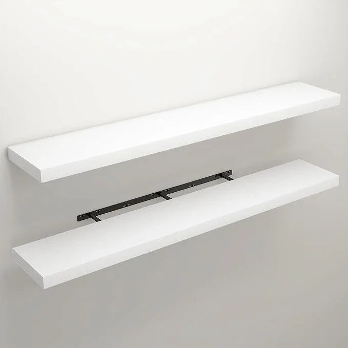 Floating Shelves for Wall, Wall Mounted Rustic Wood Shelves for Bathroom, Bedroom, Living Room, Kitchen, Hanging Shelf for Books/Storage/Room Decor (White, 55") - ModernBath