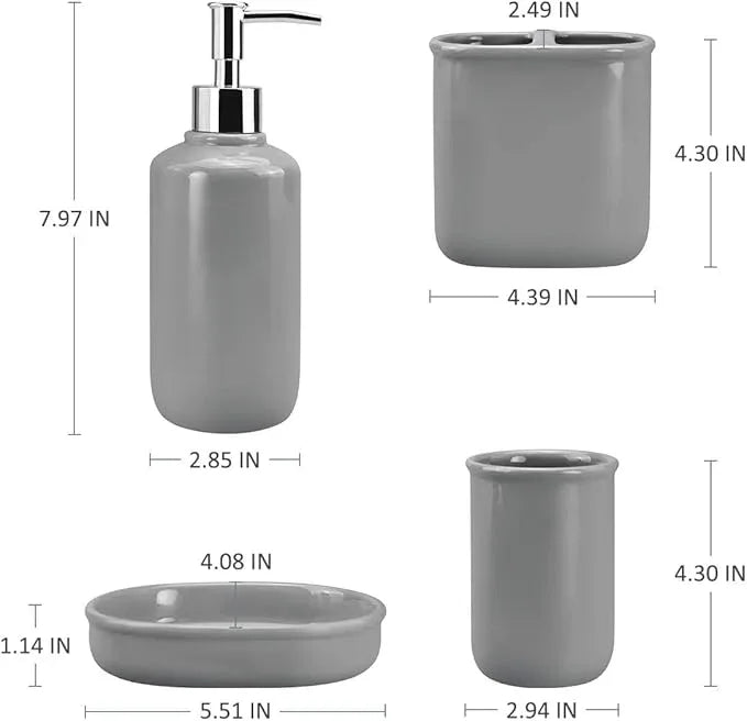 Gray Ceramic Bathroom Accessory Set, Bathroom Accessories Set Includes Soap Dispenser, Toothbrush Holder, Tumbler, Soap Dish, Complete Bathroom Ensemble Sets for Bath Decor, Ideas Home Gift - ModernBath