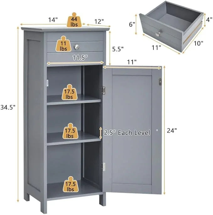 GOFLAME Bathroom Storage Cabinet, Freestanding Wooden Storage Cabinet with Large Drawer, 2 Float Shelves with 7 Positions, Bathroom Floor Cabinet Organizer for Living Room, Gray - ModernBath