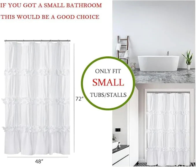 Homechoice Decor Ruffle Stall Shower Curtain, Vintage Handcrafted Bow Tie Bath Curtain for Master Bathroom, Ruched Microfiber Bathroom Curtain with 8 Buttonholes, 48" W x 72" H, White (LQ-10) - ModernBath