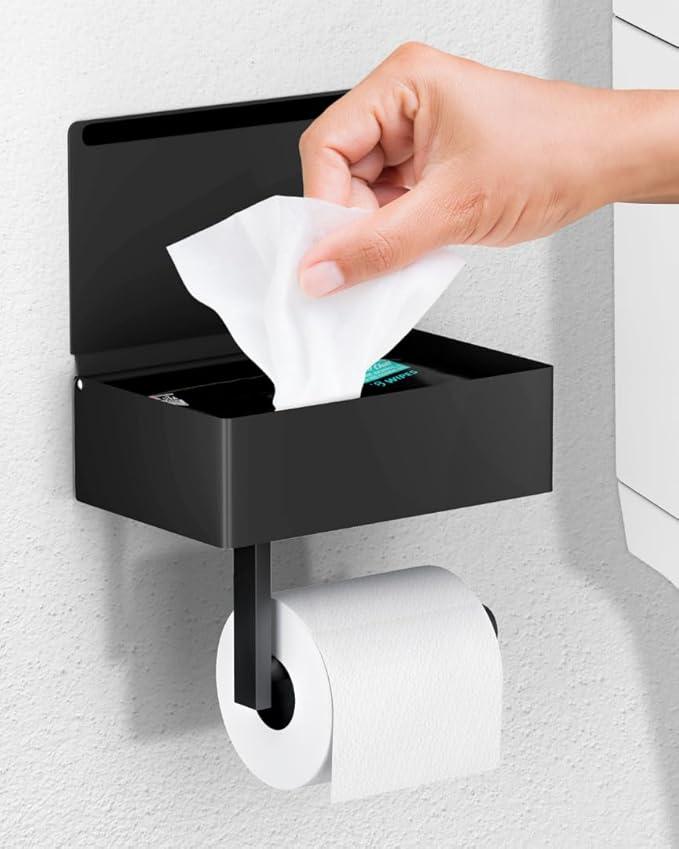 Day Moon™ Matte Black Toilet Paper Holder with Shelf, Wipe Holder for Bathroom Flushable Wipes Dispenser Toilet Paper and Wipes Holder Toilet Paper Holder with Storage - ModernBath
