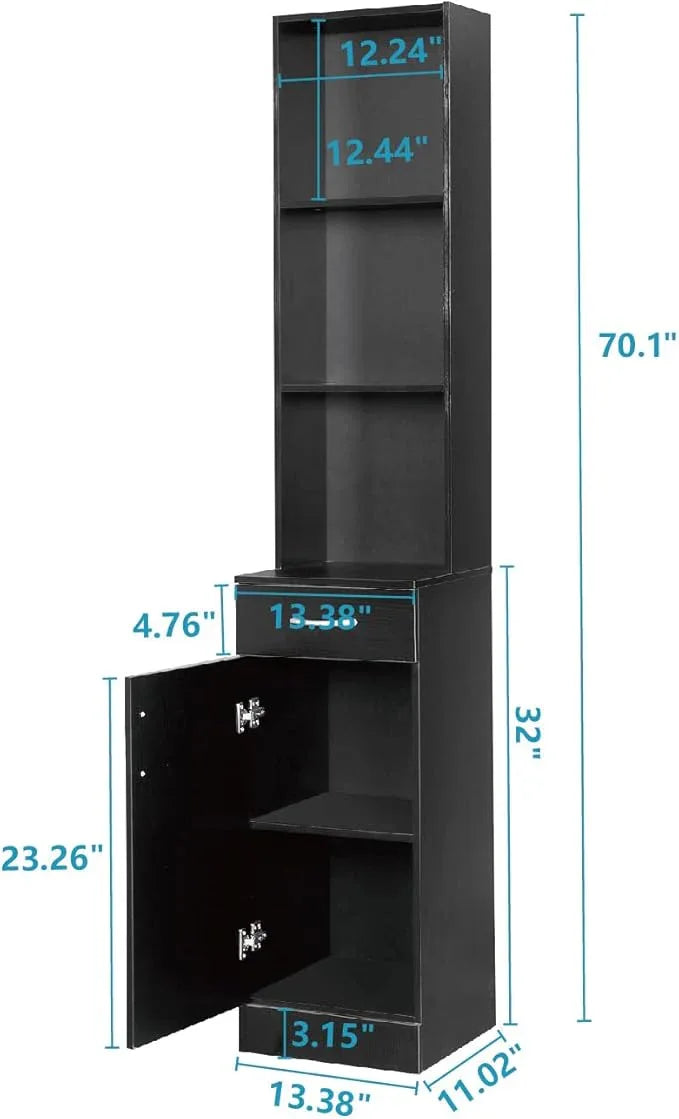 BNSPLY Tall Bathroom Cabinet, Narrow Slim Linen Cabinet with 3 Tier Open Shelves and Drawer, Free Standing Linen Tower for Bathroom, Living Room, Kitchen (White 13.4" W x 13" D x 70" H) - ModernBath
