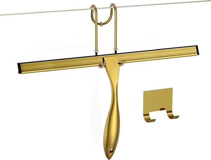 Shower Squeegee Set, 14-Inch Stainless Steel Squeegee, All-Purpose Squeegee for Bathroom, Shower Doors, Mirrors, Tiles, and Car Windows - 100% Streak Free, Includes Shower Door Hook and Adhesive Hook - ModernBath