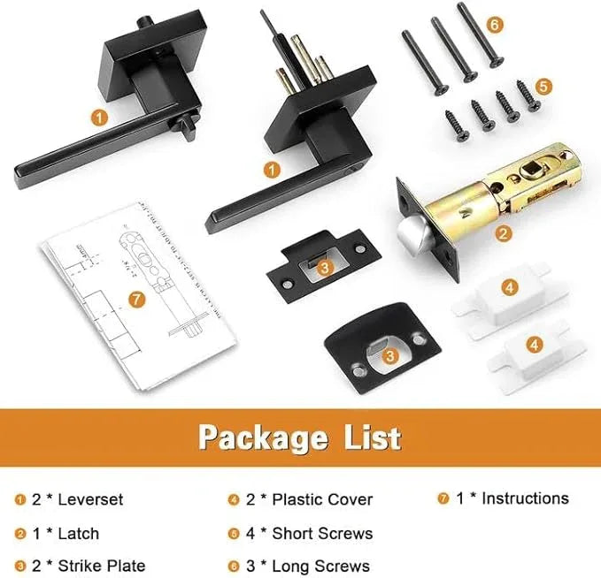 Probrico 2 Pack| Square Privacy Door Levers Matte Black Bed Bath Door Handles, Keyless Interior Door Lockset Heavy Duty Leversets for Left or Right Handed Doors - ModernBath
