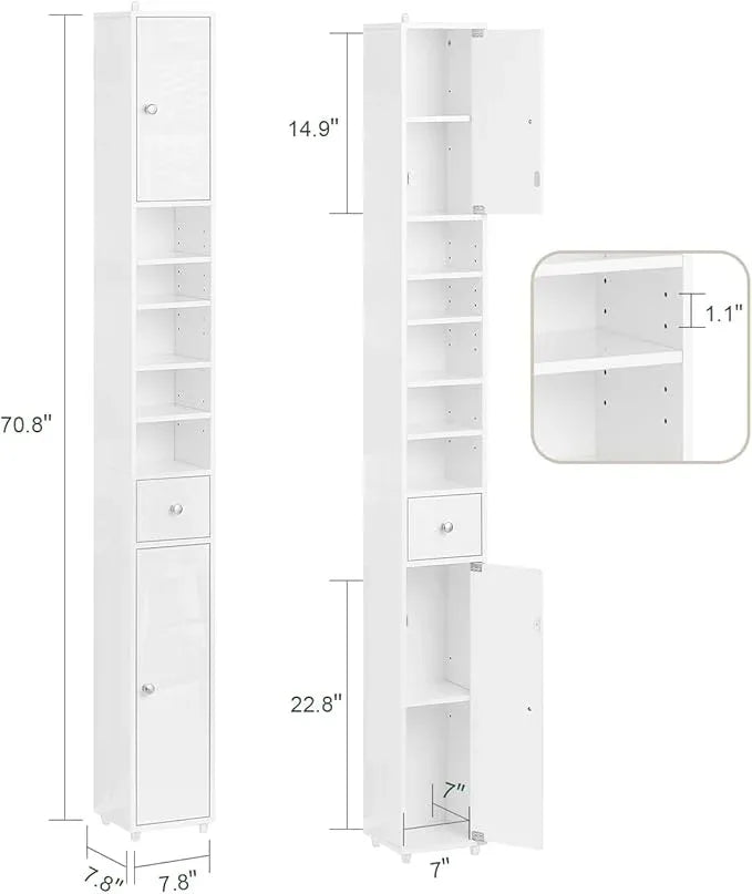 Haotian Bathroom Skinny Tall Storage Cabinet, Slim Stand Narrow Tower Cabinet with Adjustable Shelves for Small Spaces, White BZR167-GW - ModernBath