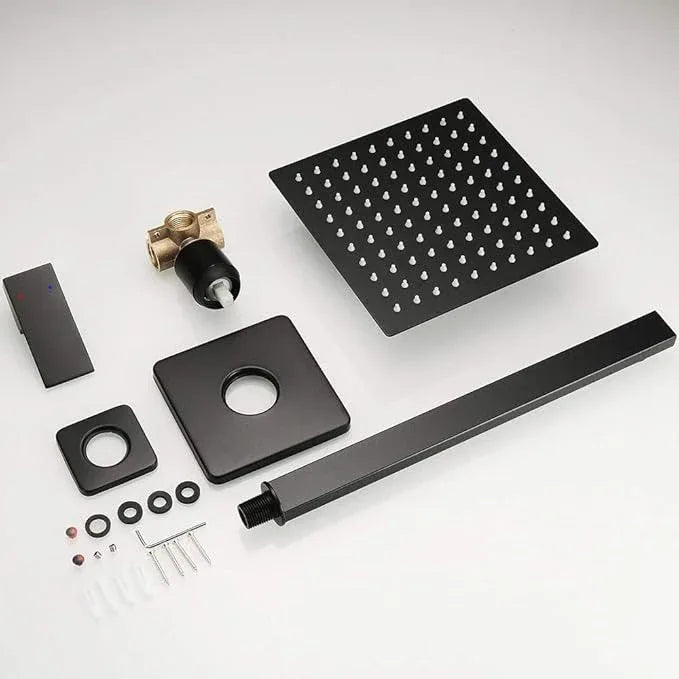 JingGang Matte Black Shower Faucet Set Bathroom Luxury Rainfall Shower System with Rain Shower Head Single Function Shower Trim Kit with Rough-in Valve - ModernBath
