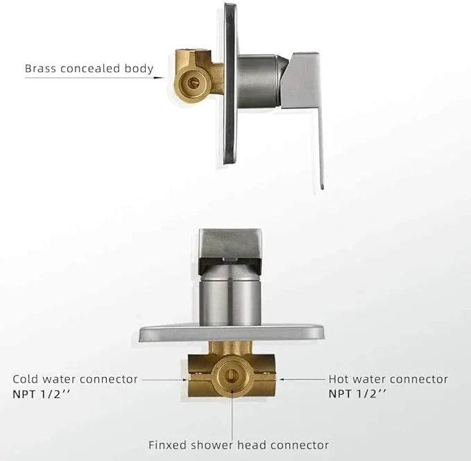 JingGang Brushed Nickel Shower Faucet Set Bathroom Luxury Rainfall Shower System with Rain Shower Head Single Function Shower Trim Kit with Rough-in Valve - ModernBath