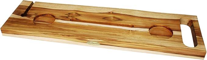 EcoDecors Eleganto 30" Live Edge Solid Teak Bath Caddy Tray with Handle, Book & Tablet Holder, Wine Glass Holders, Luxury Bathtub Tray - ModernBath
