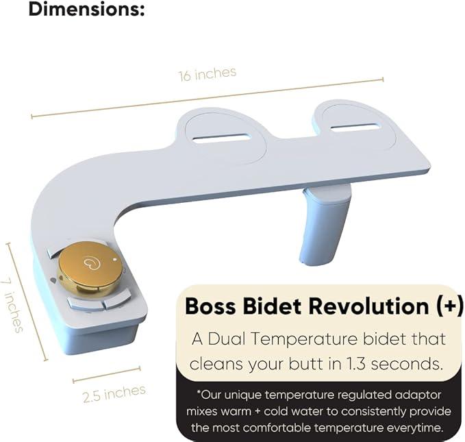 Boss Bidet Revolution Plus (Warm Water). Bidet Attachment for toilet. Luxury design, Bidet sprayer for toilet, non electric, dual nozzle, feminine wash, self cleaning. Jerusalem Gold. - ModernBath