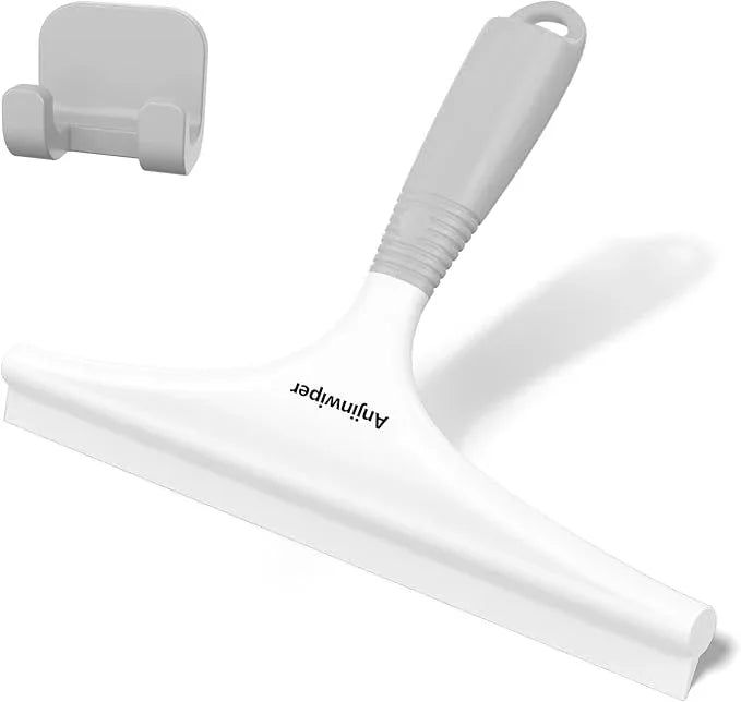 Anjinwiper Silicone Shower Squeegee with Hook, Bathroom Squeegee for Shower Glass, Squeegee for Shower Doors, Mirror and Window, Shower Squeegee for Tile Shower Walls(10 inch, White & Gray) - ModernBath