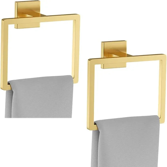 2-Piece Brushed Gold Towel Ring,Square Hand Towel Holder,Stainless Steel Modern Towel Holder Wall-Mounted Bathroom Towel Ring Towel Rack - ModernBath