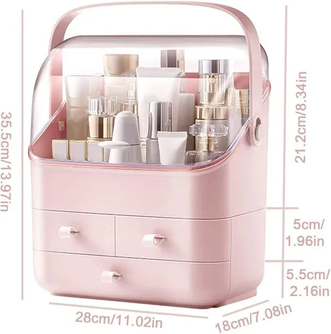LINFIDITE Cosmetic Storage Box with Lid Waterproof&Dustproof Makeup Organizer Box Portable Handle,Large Makeup Display Case with Drawers Fully Open Lid,Great for Bathroom Countertop Bedroom Dresser - ModernBath