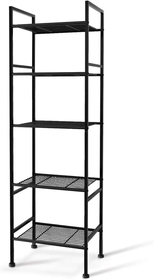 5-Tier Wire Shelving Metal Rack Shelves, Standing Storage Shelf Units Flat for Laundry Bathroom Kitchen Pantry Closet Organization (Black, 16.9" L x 12.2" W x 53.4" H) - ModernBath