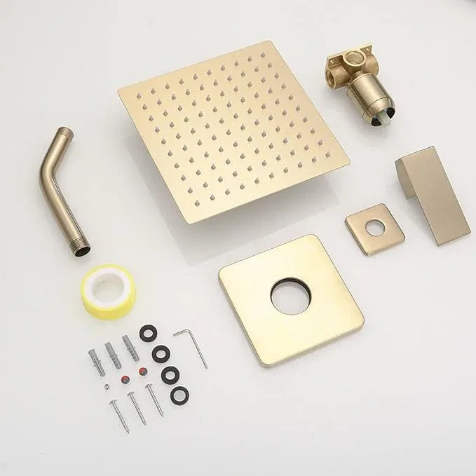 Heable Shower Faucet Set Brushed Gold, Bathroom Rainfall Shower System with Stainless Steel Rain Shower Head, Single Function Shower Trim Kit with Rough-in Valve - ModernBath