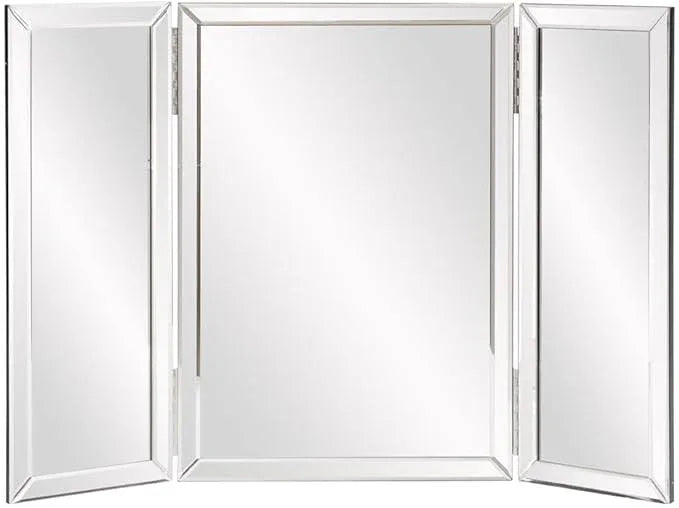 Howard Elliott Tripoli Trifold Vanity Mirror 3 Way TableTop Bedrooms, Bathroom, Makeup Portable Cosmetic & Makeup Mirror with Beveled Edges Tri-fold Mirror, 31 Inch x 21 Inch - ModernBath