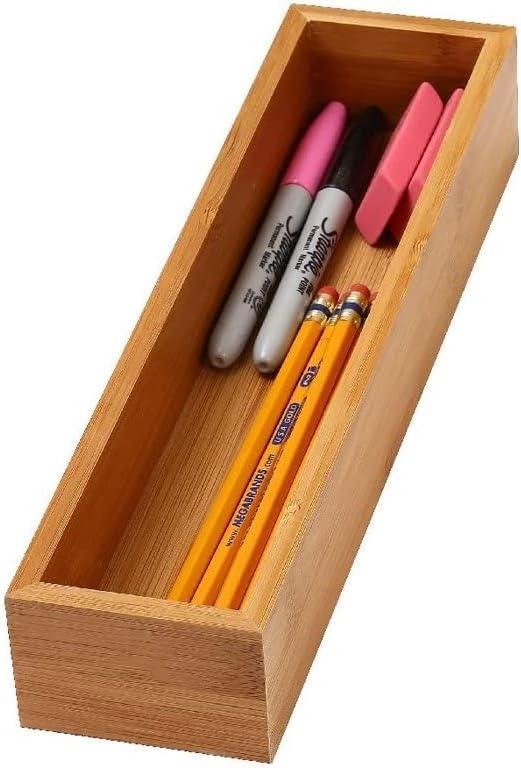 YBM Home Bamboo Drawer Organizer Storage Box for Kitchen Drawer, Junk Drawer, Office, Bedroom, Children Room, Craft, Sewing, and Bathroom, 3x12x2 inch - ModernBath