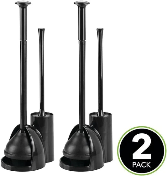 mDesign Hidden Plunger and Brush Set for Toilet Bowl - Brush Cleaner and Plunger Combo with Holder Caddy for Bathroom - Modern Toilet Brush and Plunger Set - Aura Collection - 2 Pack - Black - ModernBath