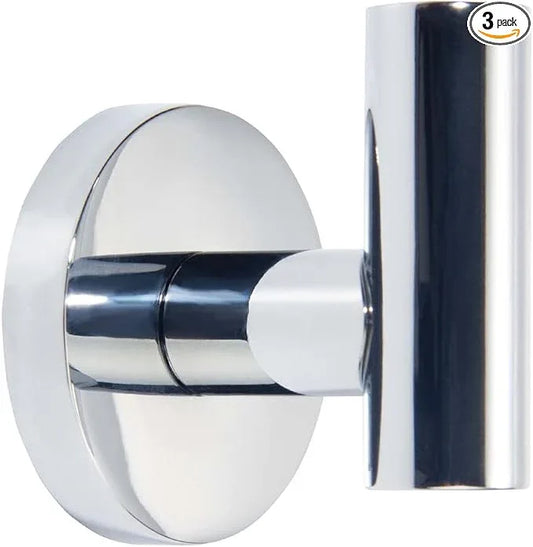 TUNNY 3 Pack Round Bathroom Towel Hooks - Chrome Robe & Coat Hooks for Bathroom & Bedroom - ModernBath
