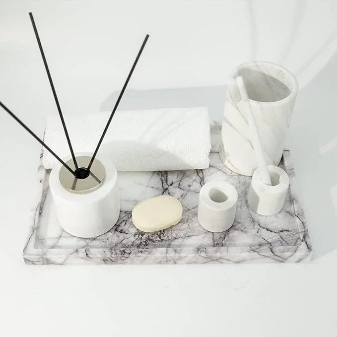 Real Luxurious Vanity Tray Natural Genuine Marble Storage Tray for Home Decor Stone Tray for Bathroom/Kitchen/Vanity/Dresser Non-Resin/Non-Ceramic(Lilac) - ModernBath