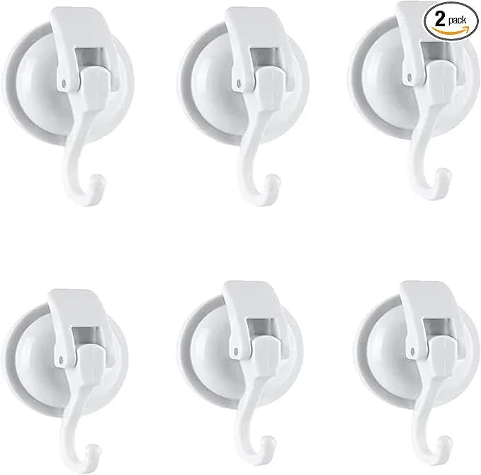Heavy Duty Suction Cup Hooks for Shower, Bathroom Robe - Vacuum Glass Hooks, Reusable, No Hole Punched, for Garland Decoration (White, 6 Pack) - ModernBath
