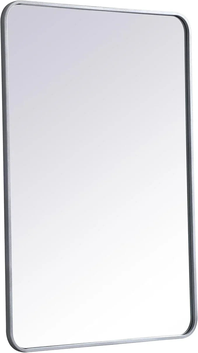 ARS Concepts Aura, Soft Corner Metal Rectangular Mirror 27X40 Inch in, Modern, Silver - ModernBath