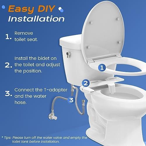 SAMODRA Ultra-Slim Hygienic Bidets Attachment for Existing Toilets - Adjustable Fresh Water Pressure Self Cleaning Nozzle Easy to Install, Silver - ModernBath