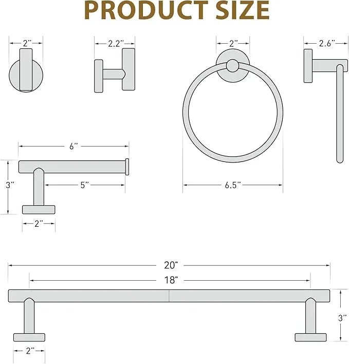 18 Inch Bathroom Hardware Set, Brushed Nickel Bathroom Accessories, Modern Towel Bar Set Wall Mounted, Durable SUS304 Stainless Steel, 4-Piece - ModernBath