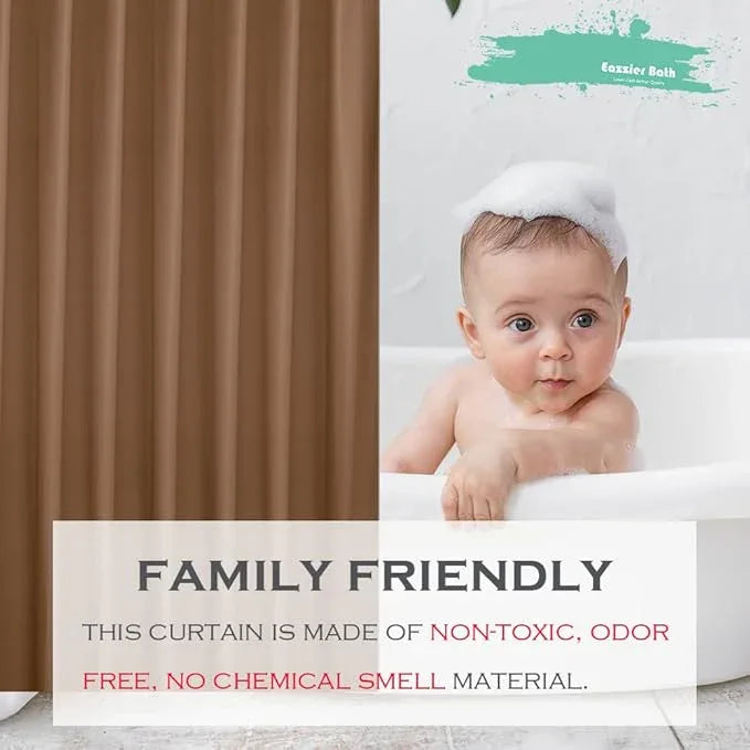 Eazzier Bath Khaki Plastic Shower Curtain Or Liner, 72x72 Inch Lightweight Sand Plastic Bathroom Shower Showroom Inner Curtain with Rustproof Metal Grommet Holes and Weighted Magnets - ModernBath