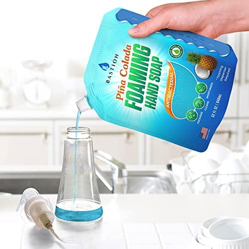 Bastion Foaming Hand Soap Refills: 32oz Pouch Pina Colada Scented Antibacterial Instant-Foam Bulk Hand Wash - ModernBath