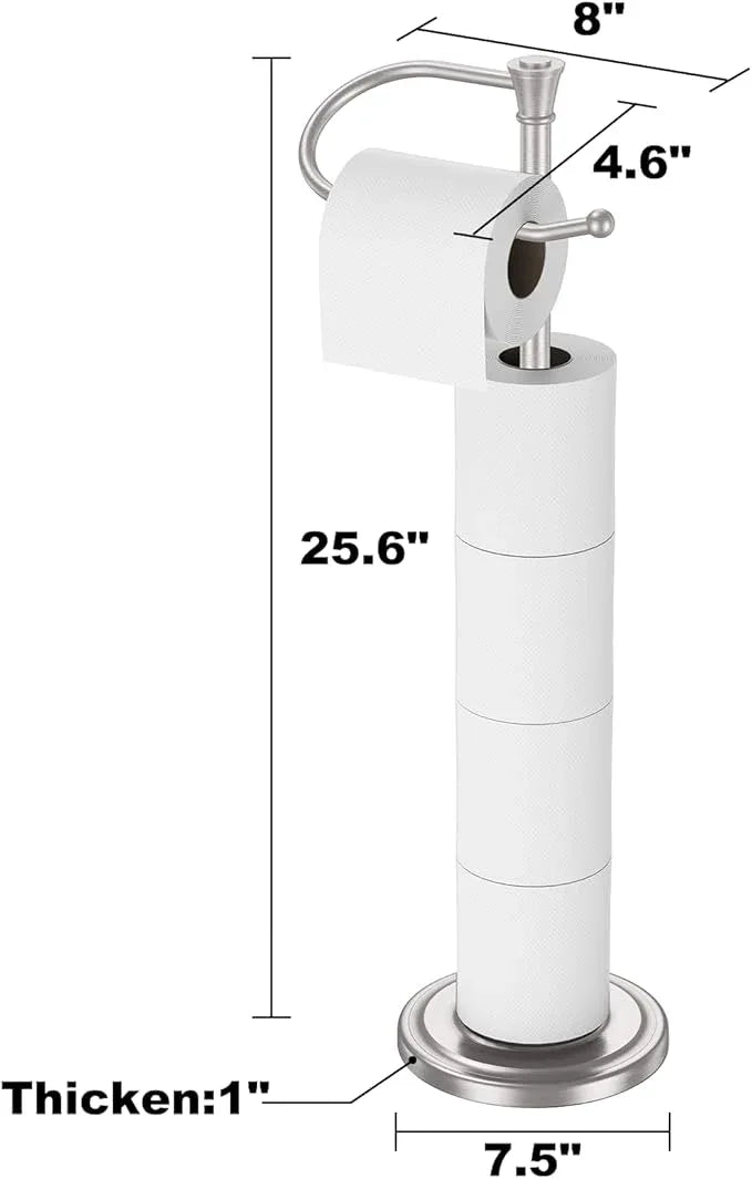 Toilet Paper Holder Free Standing, 25” H Stainless Steel Nickel Toilet Paper Stand, Weighted Base Floor Tissue Roll Holder for Bathroom,Toilet Roll Stand - ModernBath