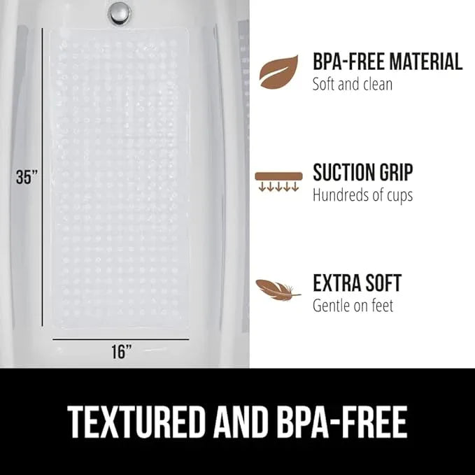 GORILLA GRIP Patented Bath Tub Shower Mat, 2 Pack, Machine Washable Bathtub Floor Liner Mats, Suction Cups and Drain Holes to Keep Tubs Clean, Soft on Feet, Bathroom Essentials, 35x16 Inch, Clear - ModernBath