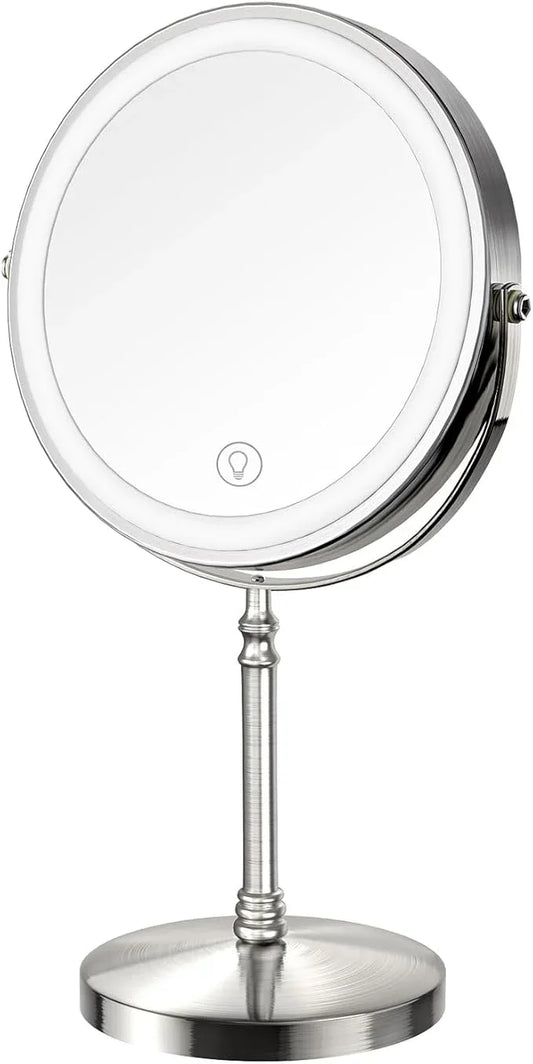 Lighted Makeup Mirror, 3000 mAh Rechargeable Double Sided Magnifying Vanity Mirror with 3 Colors, 1x/10x, 360° Rotation , Brightness Adjustable Magnification Cosmetic Light up Mirror, Women Gift - ModernBath