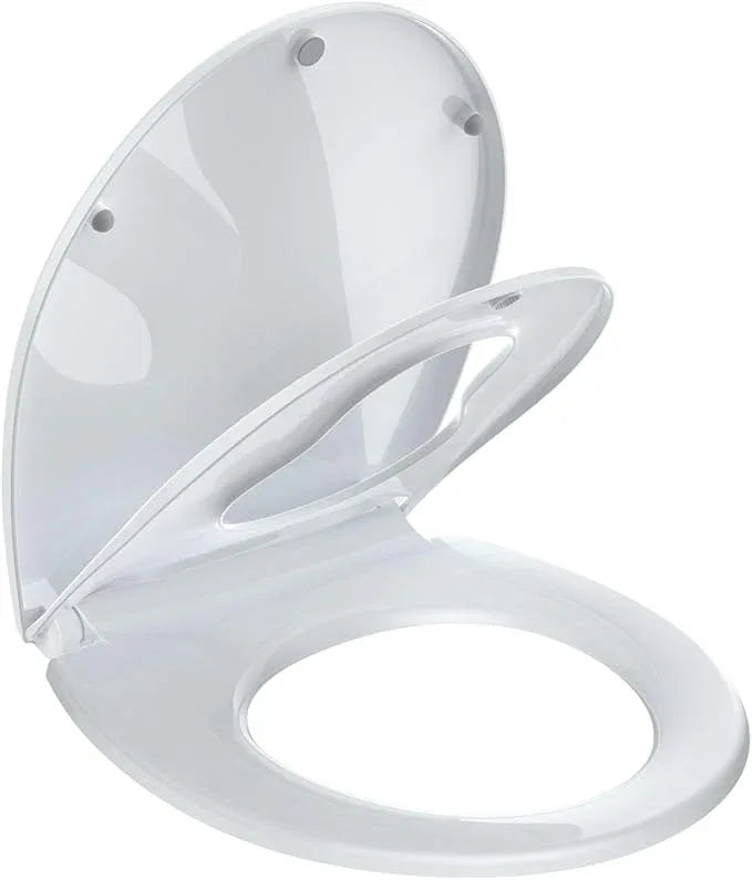 Toilet Seat,Round Toilet Seat with Quiet Close – Quick Release Hinges, Non-Slip Bumpers, Quiet, Easy to Clean – Fits Most American Standard Elongated Toilets – Easy Installation – White, Regular - ModernBath