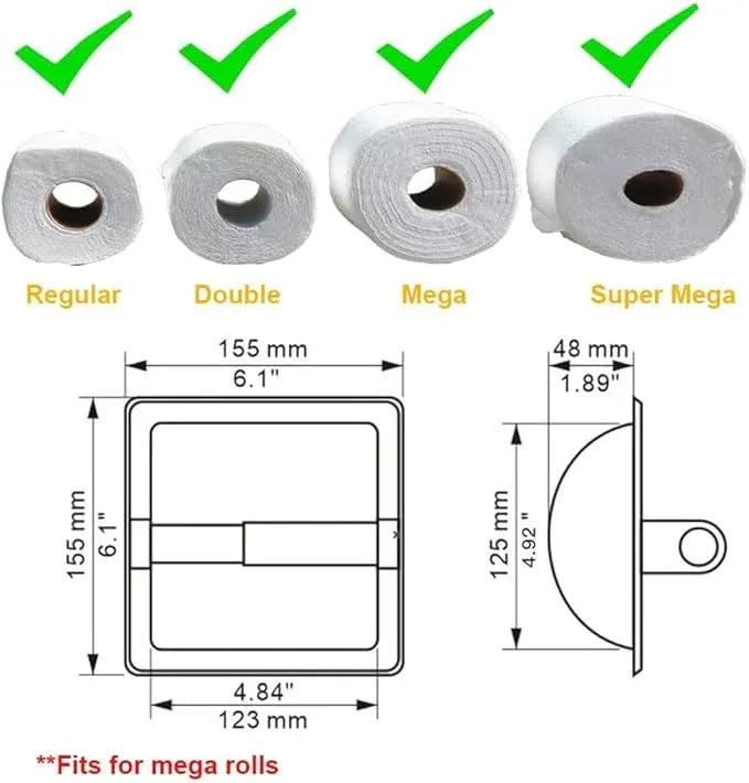 Recessed Toilet Paper Holder in Wall Insert Tissue Mount Toliets Toulet Mounted for Mega Rolls Bathroom Space Saving Design Brushed Silver - ModernBath