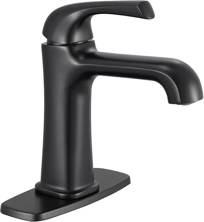 Matte Black Bathroom Faucet, Brass Single Hole Bathroom Faucets for 1 or 3 Holes, Vanity Faucet with Supply Lines and Deck Plate, Pop Up Drain - ModernBath