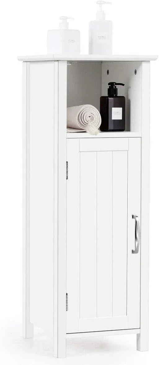 DORTALA Bathroom Floor Storage Cabinet w/Single Door Adjustable Shelf, Bathroom Storage Organizer Toiletries, Suitable for Kitchen, Bathroom, Living Room (White) - ModernBath